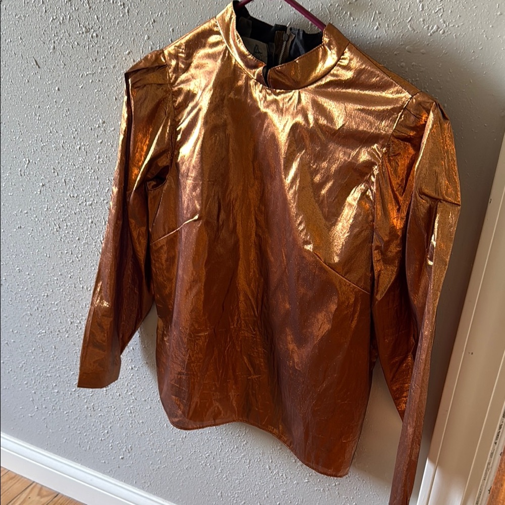 Shiny Gold Metallic Long Sleeve Top